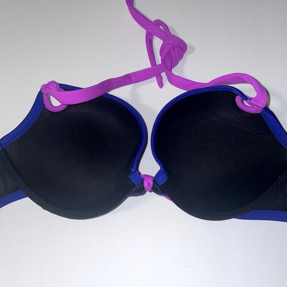 Victoria's Secret Bikini Top Womens 32C Blue Purple Gorgeous Padded Push Up - Picture 6 of 9